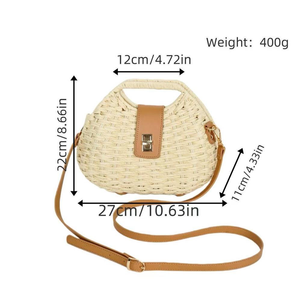 Chic Half-Moon Woven Straw Crossbody Bag with Leather Flap