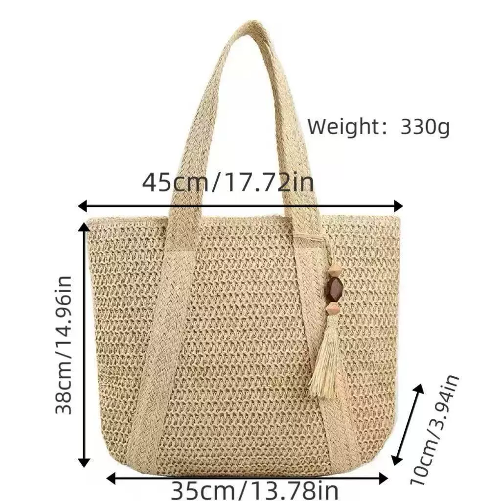 Large Woven Straw Tote Bag | Versatile Summer Shoulder Bag for Women
