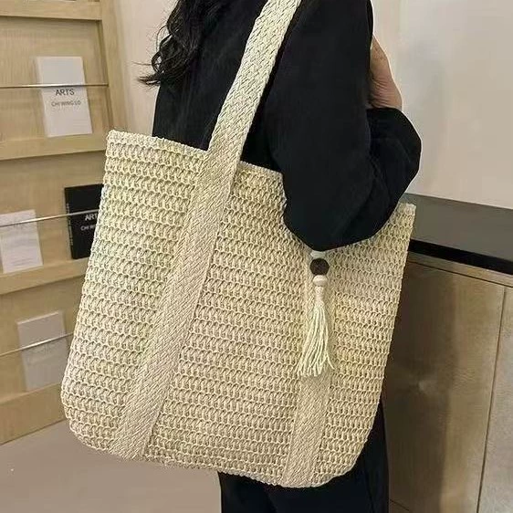 Large Woven Straw Tote Bag | Versatile Summer Shoulder Bag for Women