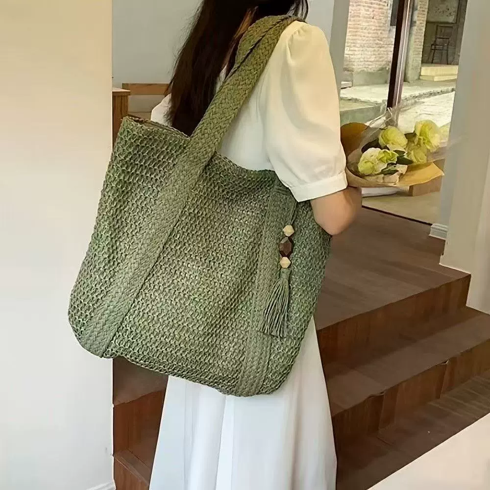 Large Woven Straw Tote Bag | Versatile Summer Shoulder Bag for Women