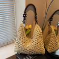 Heritage Woven Straw Hobo Bag with Wooden Bead Handle