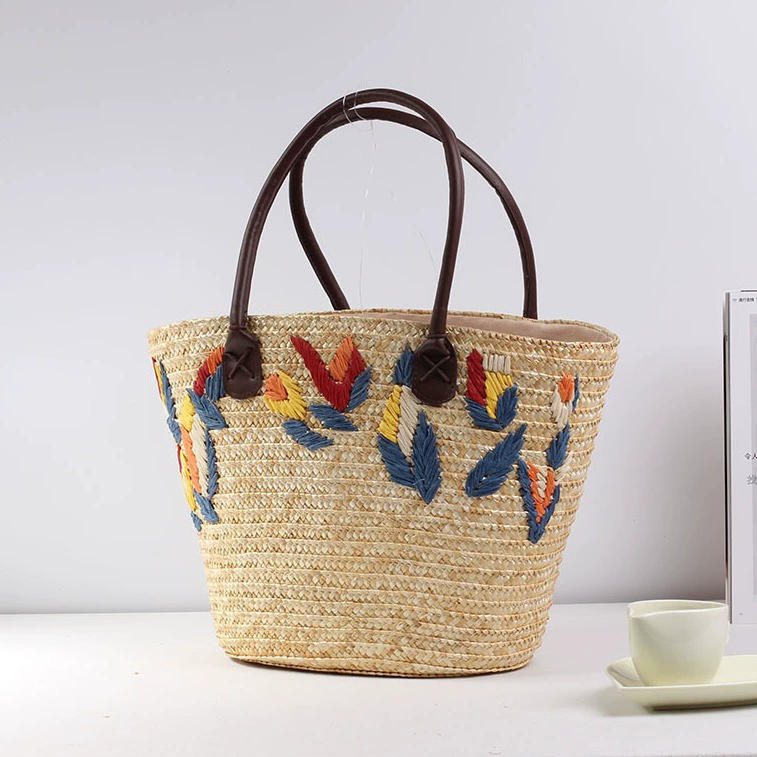 Artisanstraw Embroidered Wheat Straw Tote Bag | Structured Boho Shoulder Purse