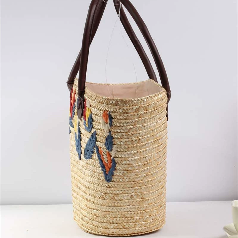 Artisanstraw Embroidered Wheat Straw Tote Bag | Structured Boho Shoulder Purse