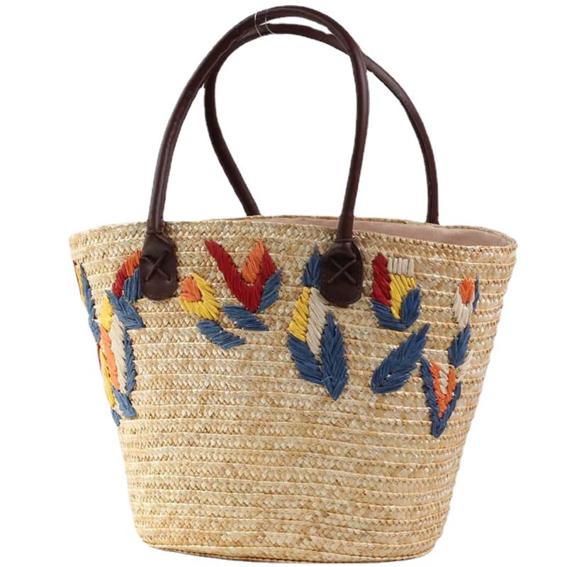 Artisanstraw Embroidered Wheat Straw Tote Bag | Structured Boho Shoulder Purse