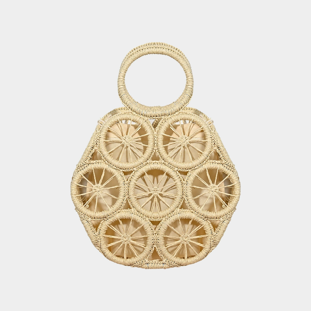 Boho Woven Circle Bag with Drawstring Pouch | Summer Top-Handle Purse
