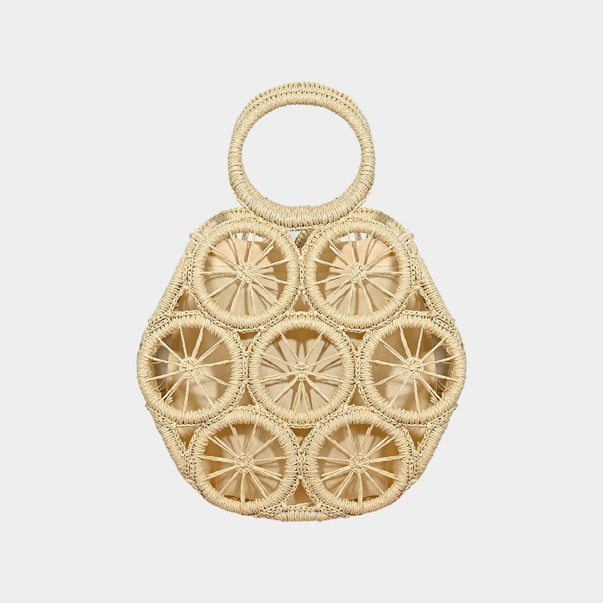 Boho Woven Circle Bag with Drawstring Pouch | Summer Top-Handle Purse