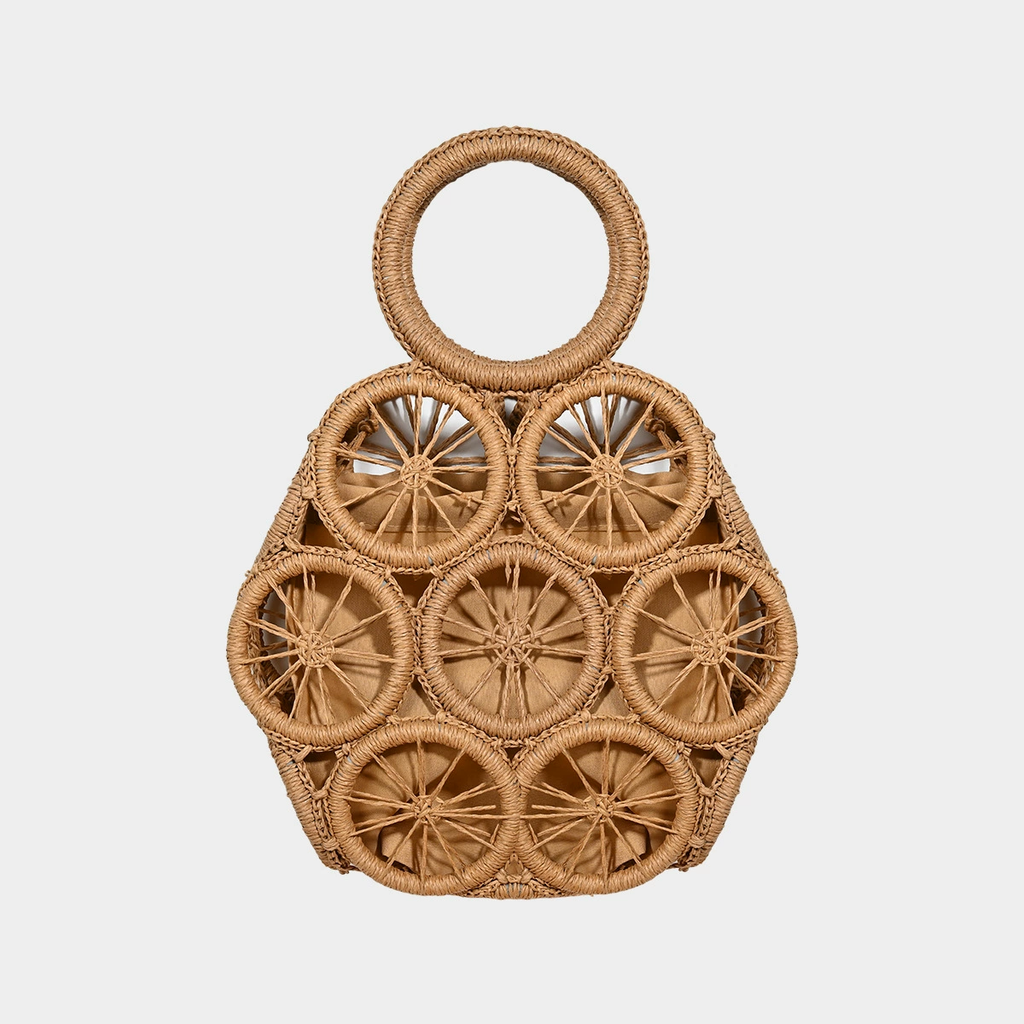 Boho Woven Circle Bag with Drawstring Pouch | Summer Top-Handle Purse