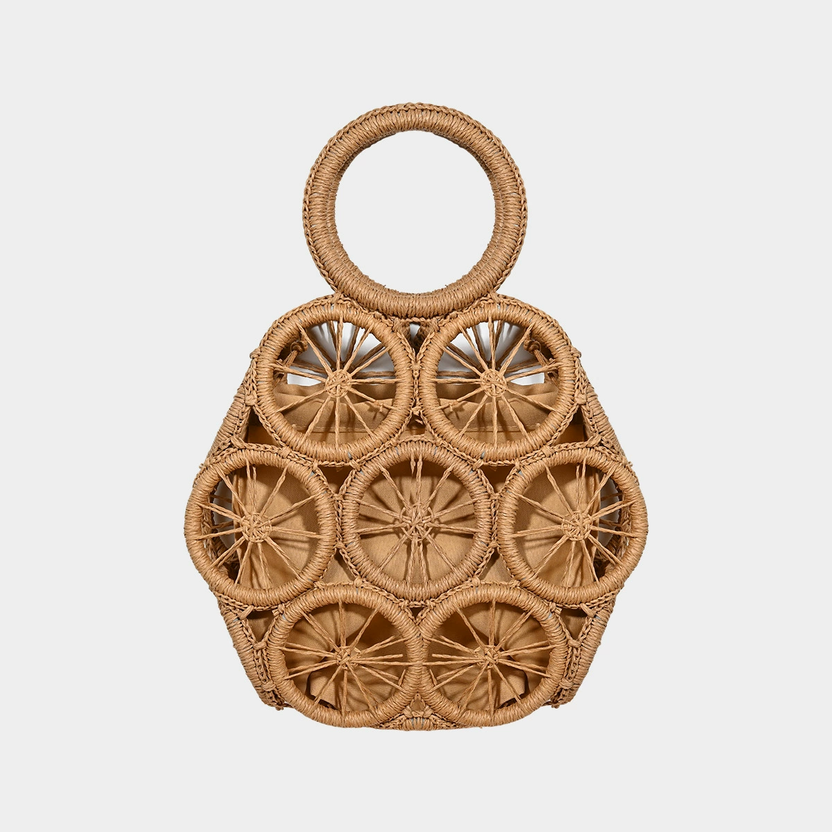 Boho Woven Circle Bag with Drawstring Pouch | Summer Top-Handle Purse