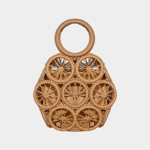 Boho Woven Circle Bag with Drawstring Pouch | Summer Top-Handle Purse