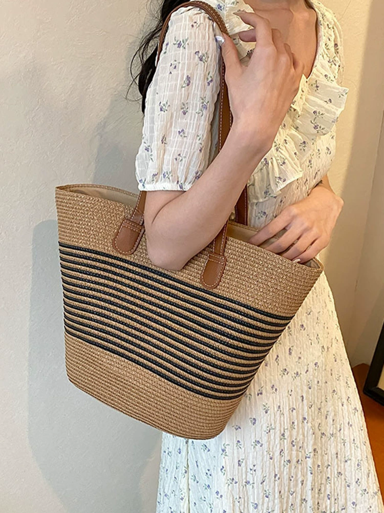 Women's Woven Summer Beach Tote | Artisanstraw Color Block Shoulder Bag