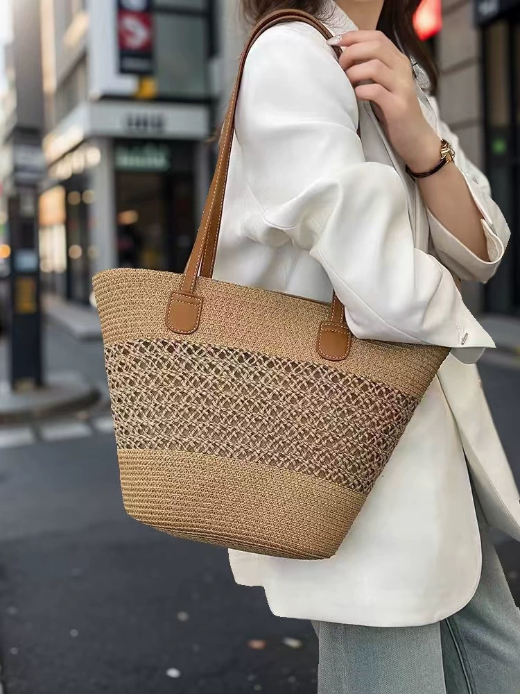 Women's Woven Summer Beach Tote | Artisanstraw Color Block Shoulder Bag