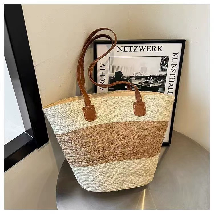 Women's Woven Summer Beach Tote | Artisanstraw Color Block Shoulder Bag