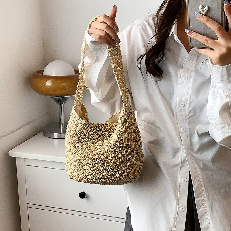 Minimalist Woven Hobo Bag | Boho Summer Straw Shoulder Purse