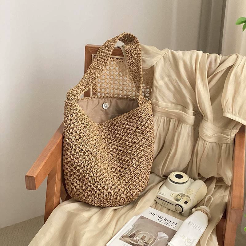 Minimalist Woven Hobo Bag | Boho Summer Straw Shoulder Purse