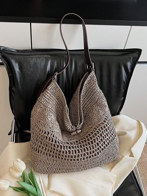 Large Woven Straw Hobo Bag | Boho Crochet Summer Shoulder Tote