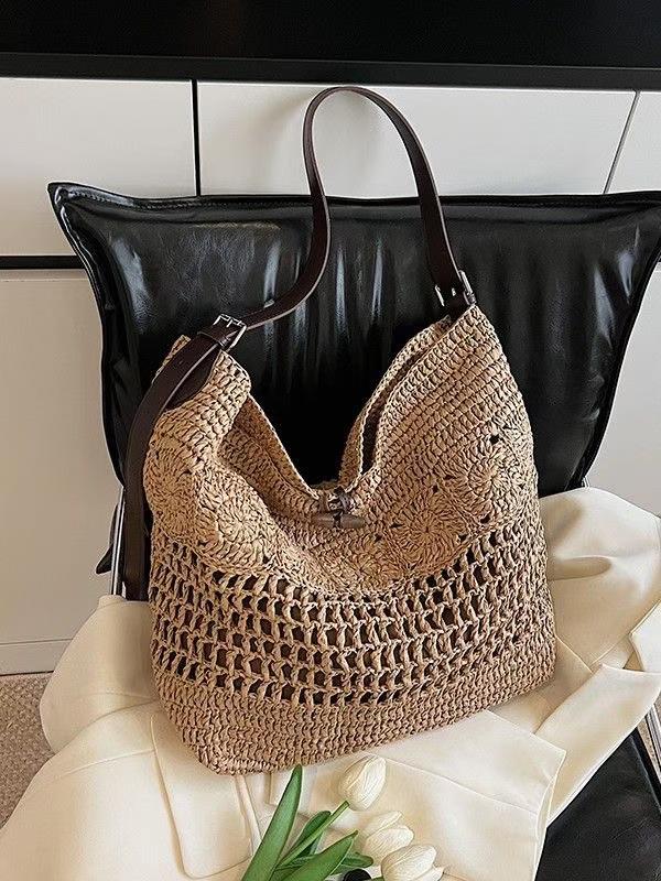 Large Woven Straw Hobo Bag | Boho Crochet Summer Shoulder Tote