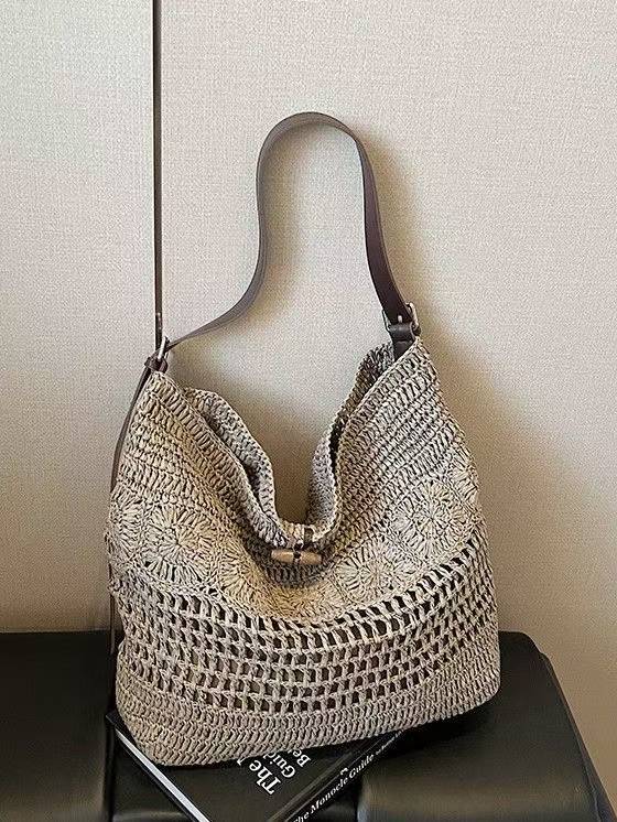 Large Woven Straw Hobo Bag | Boho Crochet Summer Shoulder Tote