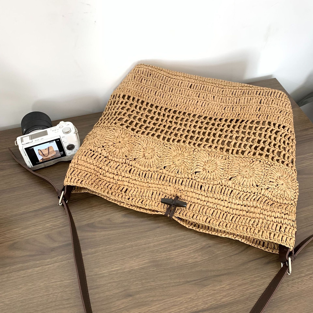 Large Woven Straw Hobo Bag | Boho Crochet Summer Shoulder Tote