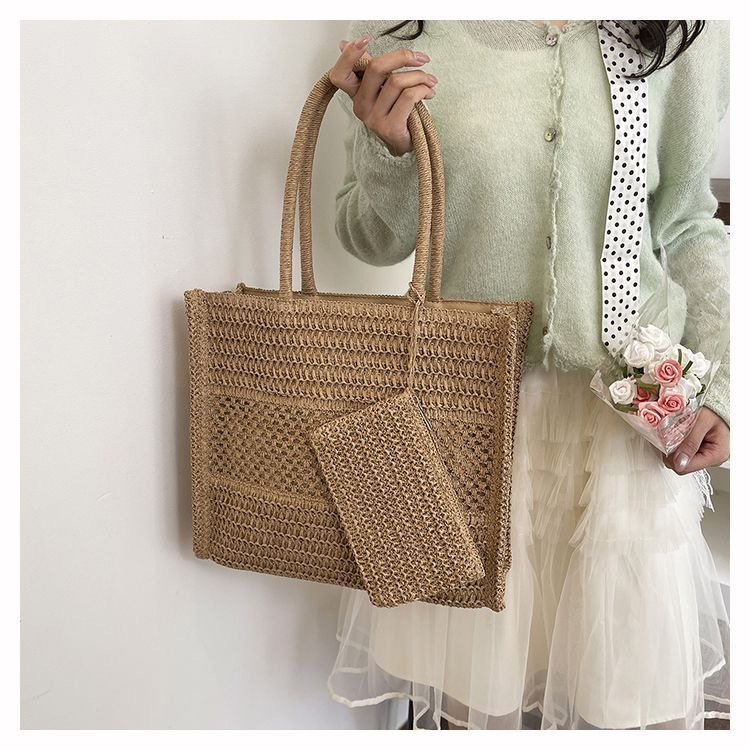 The Coastal Crochet Tote Set | Casual Summer Woven Shoulder Bag