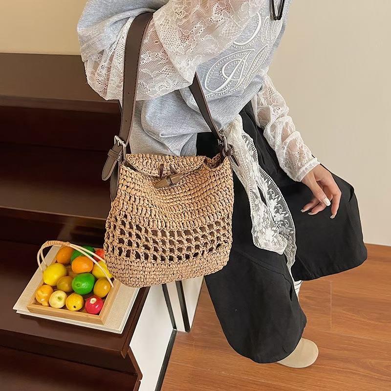 Vintage Woven Straw Crossbody Bag | Boho Hollow-Out Shoulder Purse