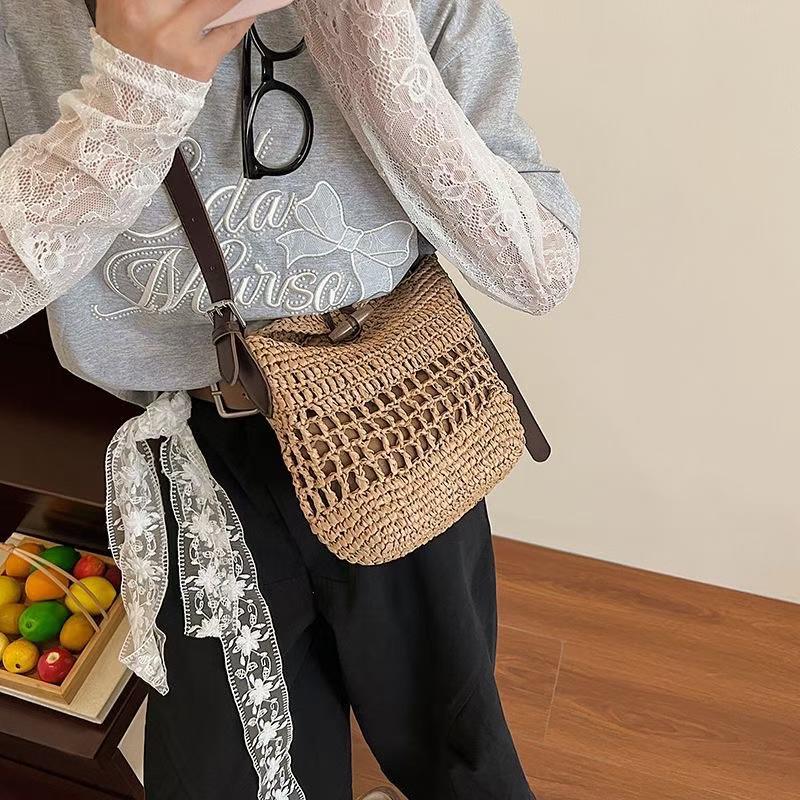 Vintage Woven Straw Crossbody Bag | Boho Hollow-Out Shoulder Purse