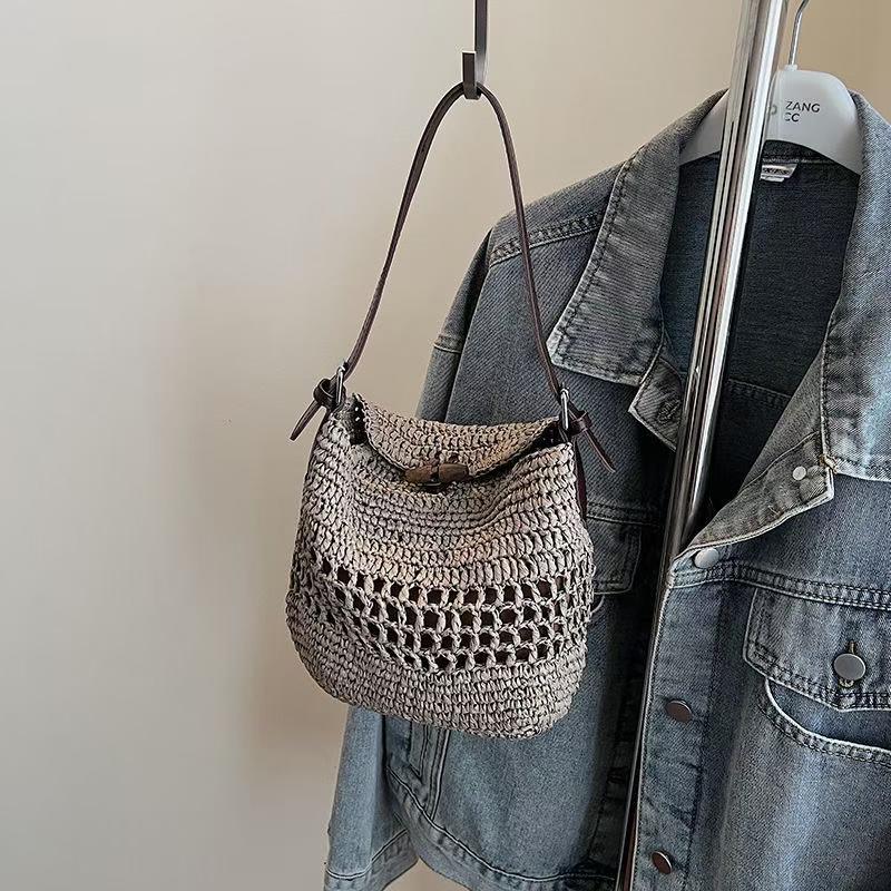 Vintage Woven Straw Crossbody Bag | Boho Hollow-Out Shoulder Purse