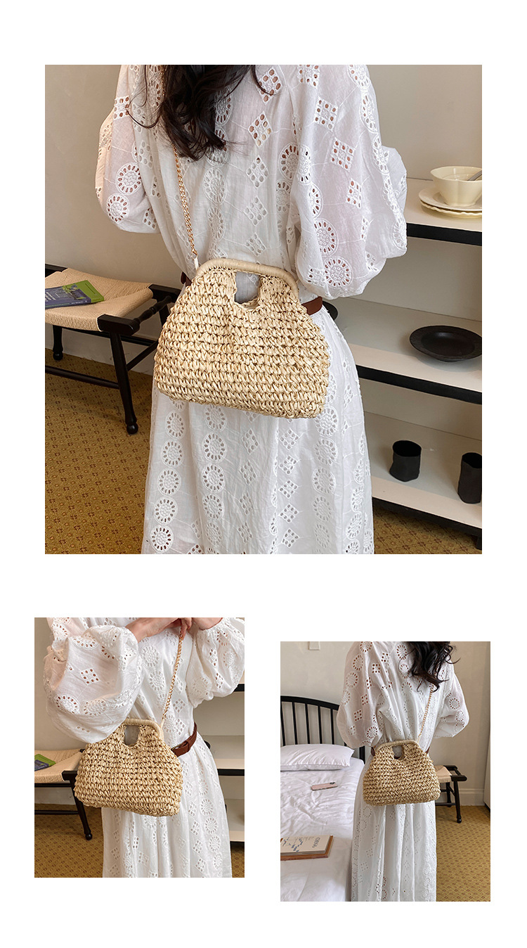 Chic Woven Straw Crossbody Bag | Women's Summer Clasp Clutch with Gold Chain