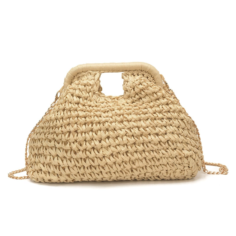 Chic Woven Straw Crossbody Bag | Women's Summer Clasp Clutch with Gold Chain