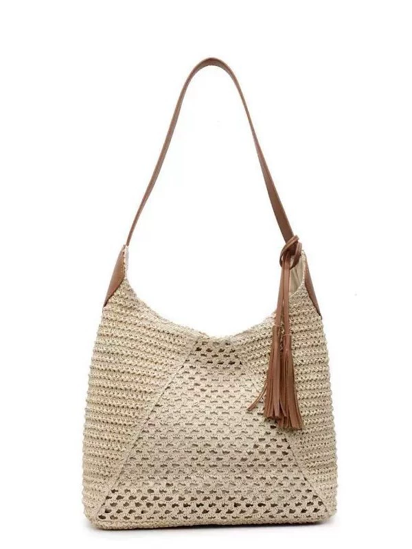 Large Crochet Straw Shoulder Bag | Women's Summer Zipper Tote