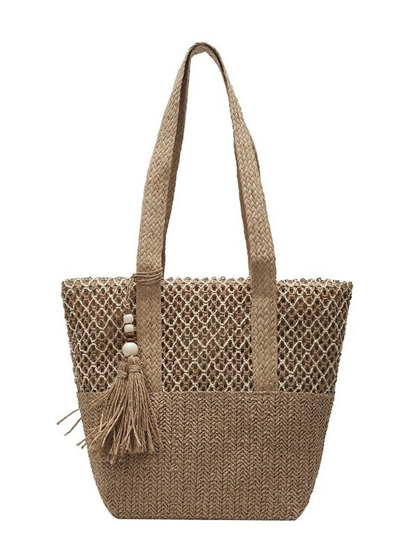 Large Straw Tote Bag for Women | Summer Beach Zipper Handbag
