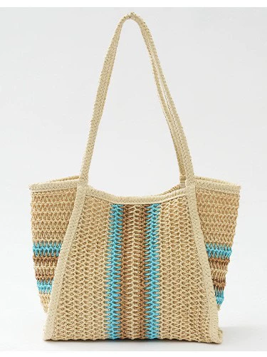 Large Paper Straw Crochet Handbag | Women's Colorful Stripe Vacation Tote