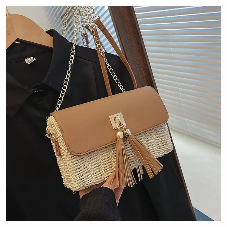 Small Straw Crossbody Bag for Women | Summer Travel Chain Flap Purse