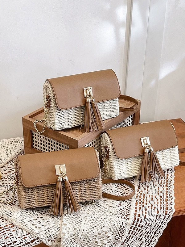 Small Straw Crossbody Bag for Women | Summer Travel Chain Flap Purse