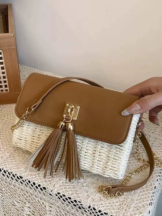 Small Straw Crossbody Bag for Women | Summer Travel Chain Flap Purse