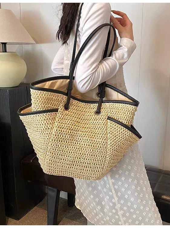 The Heritage Woven Bucket Tote | Premium Zipper Straw Handbag