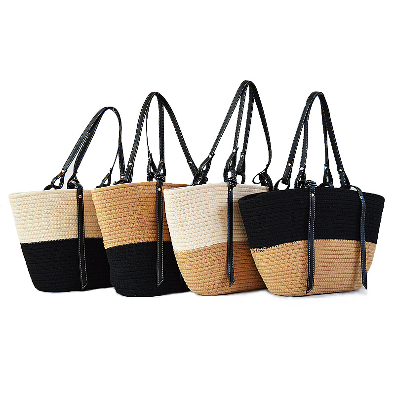 Medium Cotton Woven Shoulder Bag | Open-Top Everyday Tote