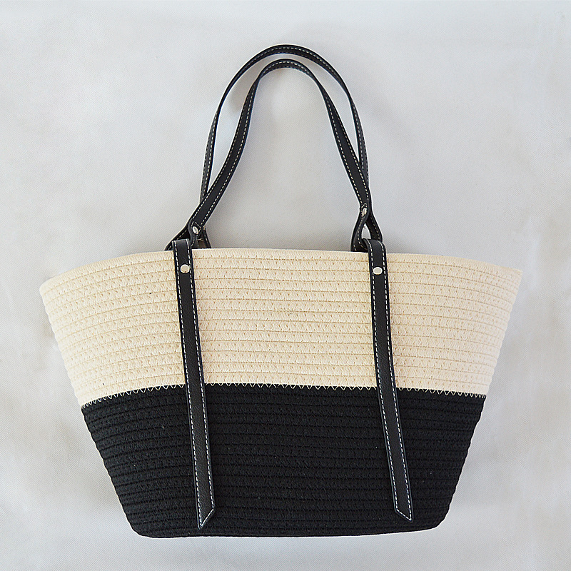 Medium Cotton Woven Shoulder Bag | Open-Top Everyday Tote