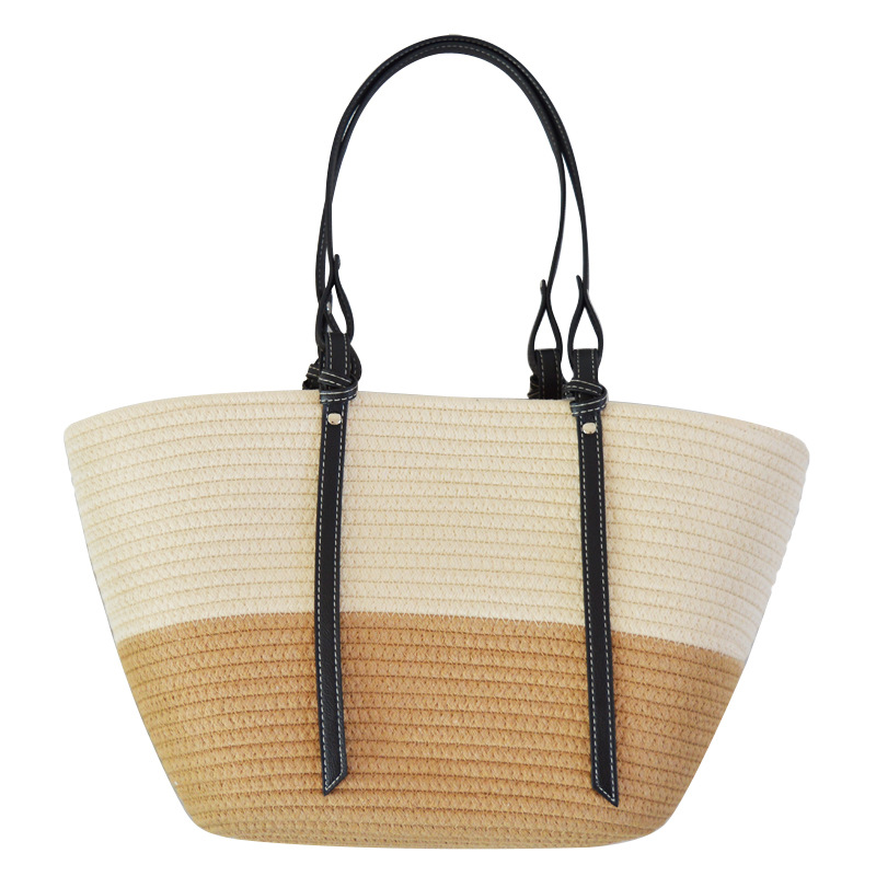 Medium Cotton Woven Shoulder Bag | Open-Top Everyday Tote