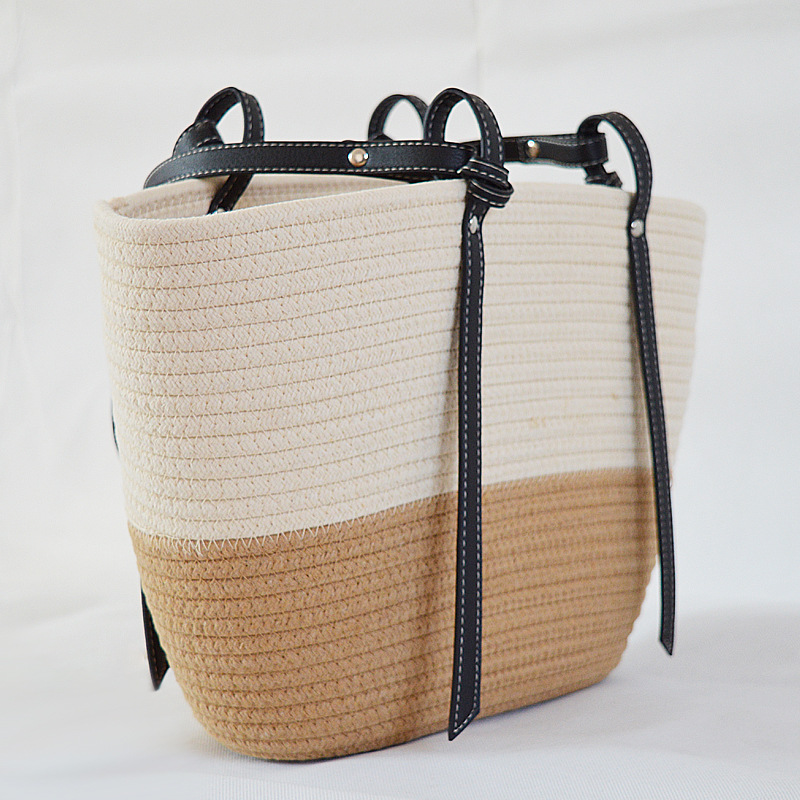 Medium Cotton Woven Shoulder Bag | Open-Top Everyday Tote