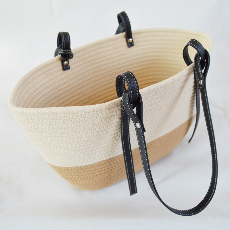 Medium Cotton Woven Shoulder Bag | Open-Top Everyday Tote