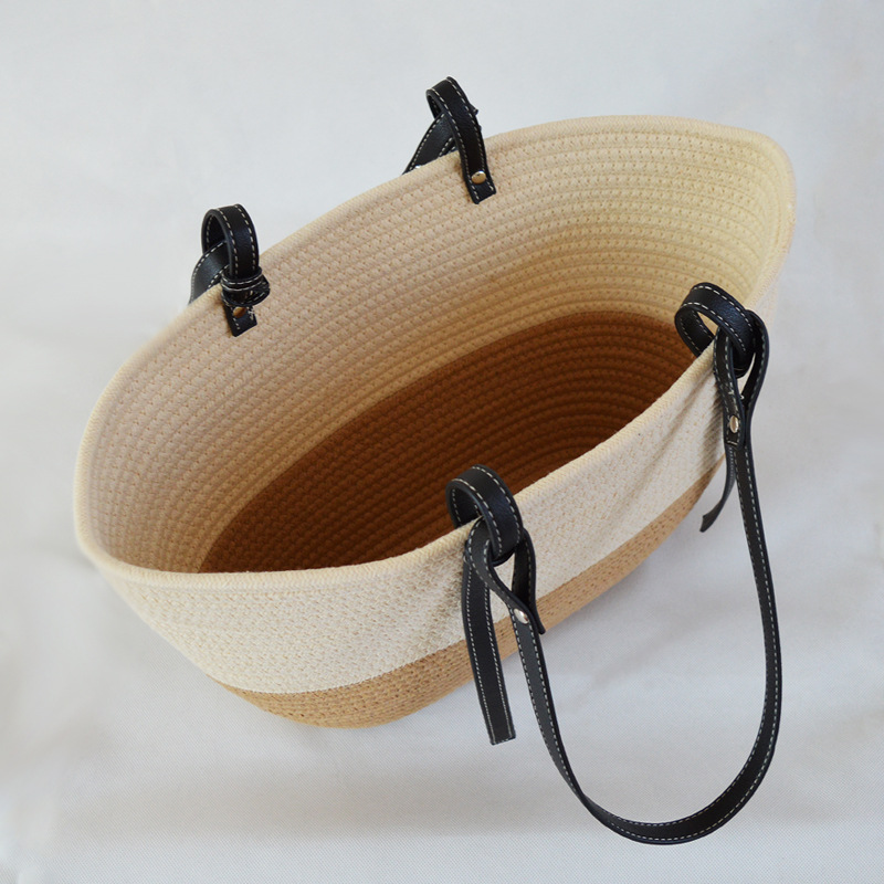 Medium Cotton Woven Shoulder Bag | Open-Top Everyday Tote