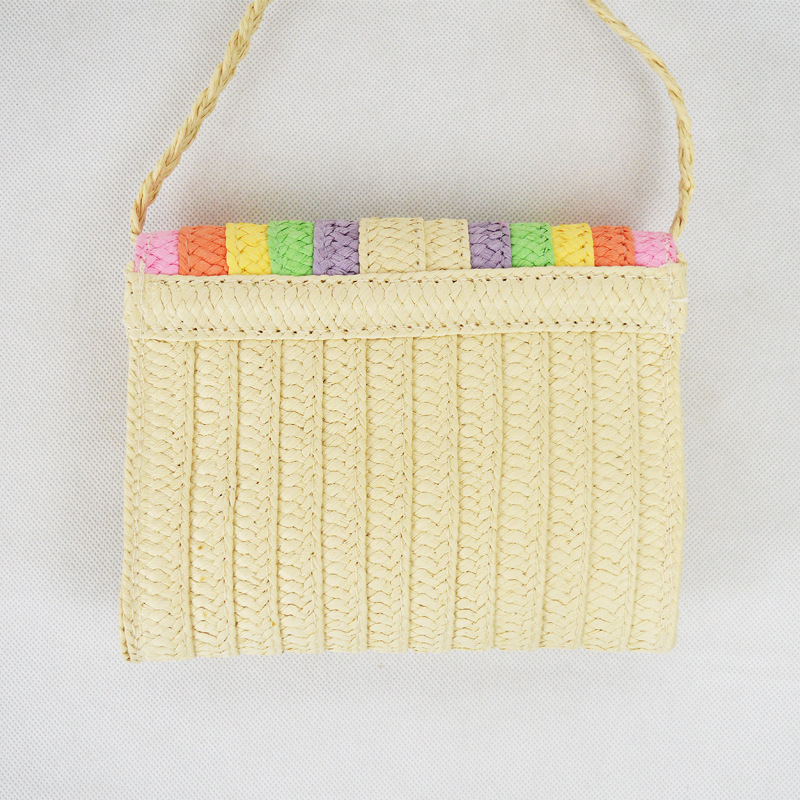 Rainbow Macaron Woven Paper Straw Crossbody Bag, Sweet Fresh Style Magnetic Flap Small Square Purse With Card Slot for Daily Summer Wear