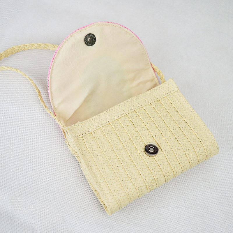 Rainbow Macaron Woven Paper Straw Crossbody Bag, Sweet Fresh Style Magnetic Flap Small Square Purse With Card Slot for Daily Summer Wear