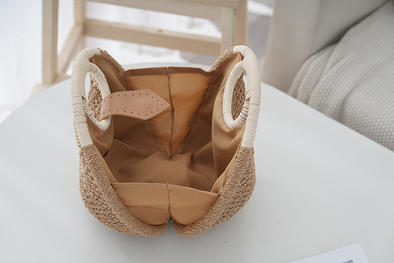 Round Oval Straw Woven Top Handle Handbag, Sweet Fresh Flap Portable Straw Purse, Medium Multi-color Beach Daily Hand Bag (7 Color Options)