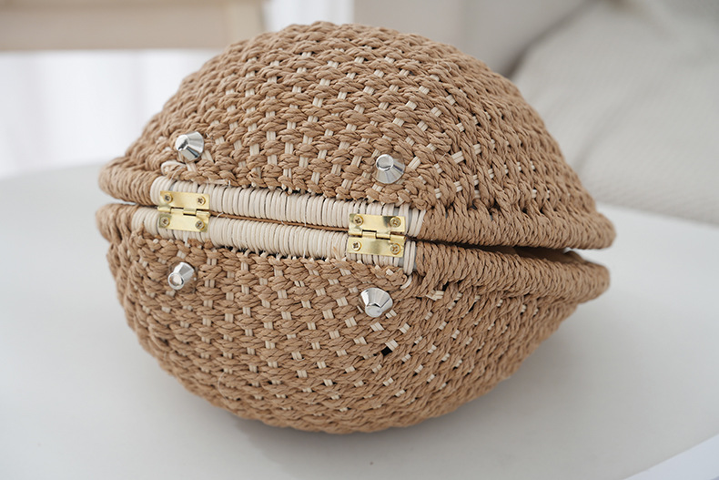Round Oval Straw Woven Top Handle Handbag, Sweet Fresh Flap Portable Straw Purse, Medium Multi-color Beach Daily Hand Bag (7 Color Options)