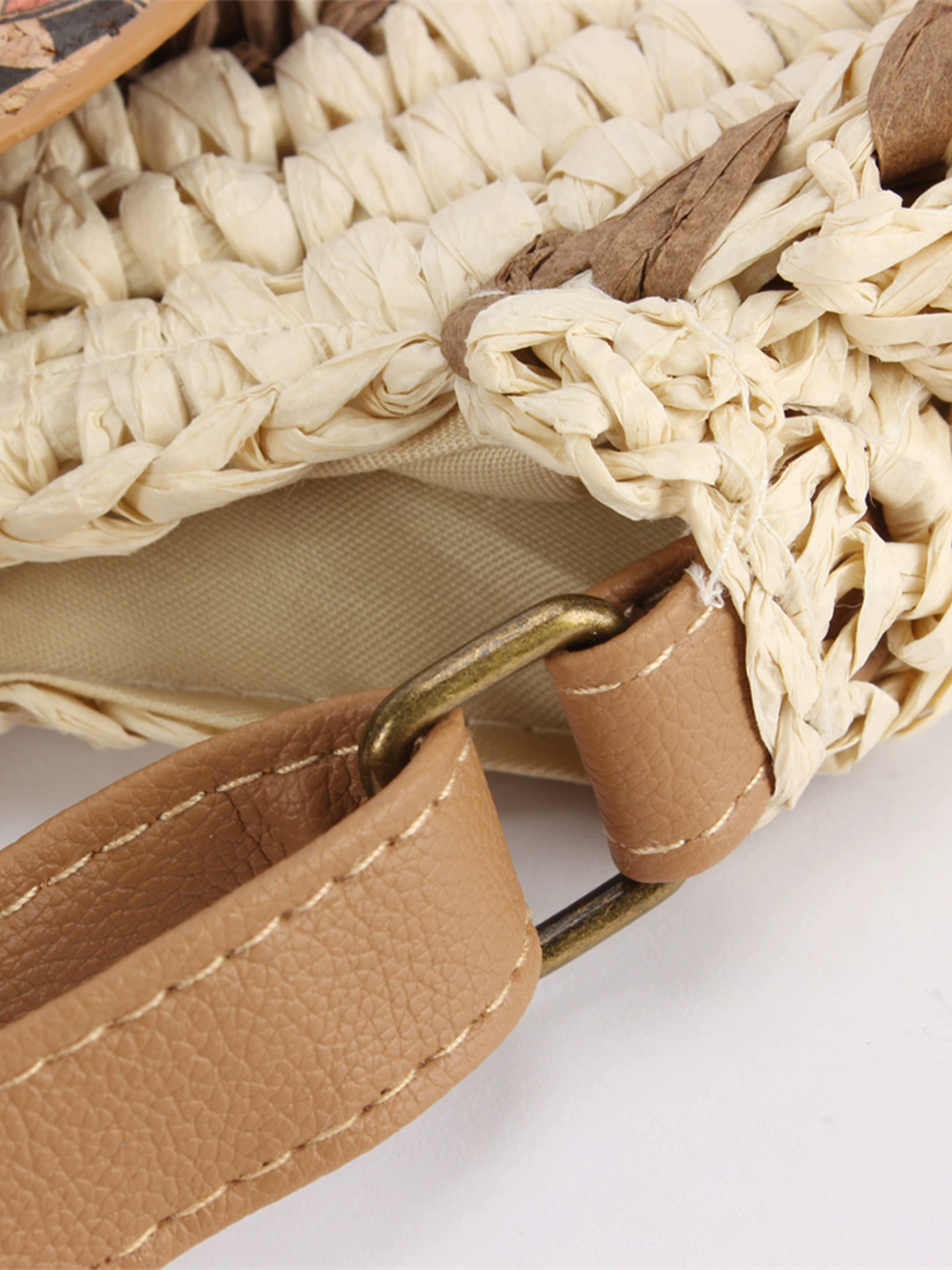 Vintage Bohemian Round Paper Woven Crossbody Bag, Retro Tile Print Flap Buckle Adjustable Strap Small Circular Purse, 3 Color Options Daily Casual Shoulder Bag (Camel, Beige, Dark Brown)