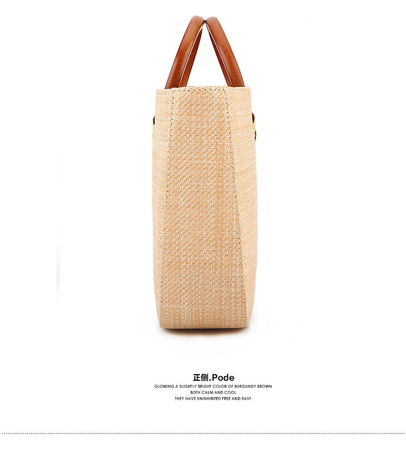 Wooden Ring Handle Heart Shaped Straw Tote Bag, Minimal Urban Drawstring Woven Handbag, Spring 2026 Daily Purse Khaki Off White In Stock