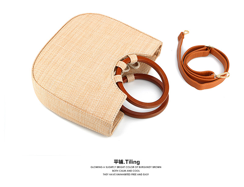 Wooden Ring Handle Heart Shaped Straw Tote Bag, Minimal Urban Drawstring Woven Handbag, Spring 2026 Daily Purse Khaki Off White In Stock