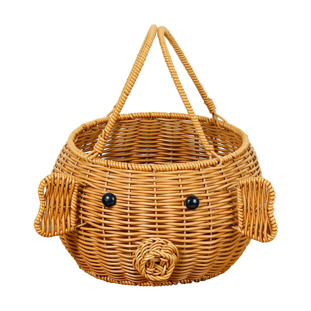 Cute Animal Wicker Toy Storage Basket with Handles – Kids Room Nursery Organizer