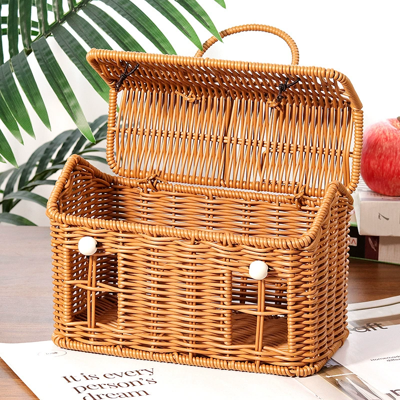 Hand-Woven Rattan-Style Cottage Storage Basket | Portable House Gift Box with Handle